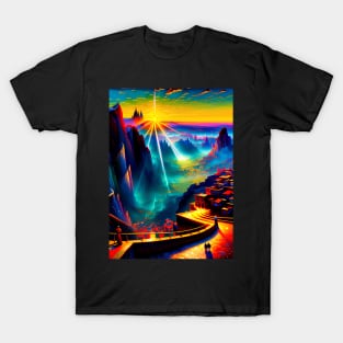 Trippy Mountain Cityscape T-Shirt